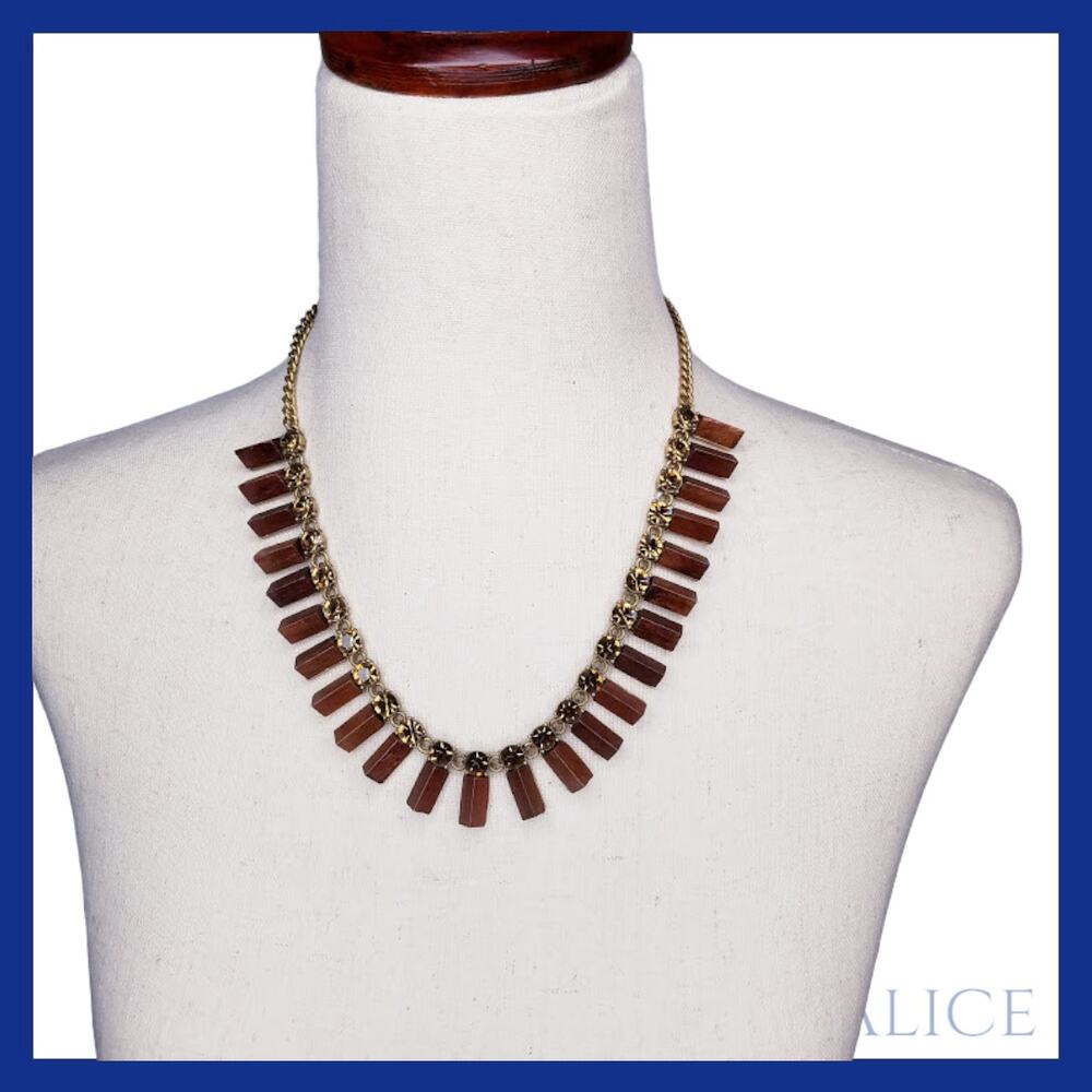 Statement wood bead and crystal j.crew necklace